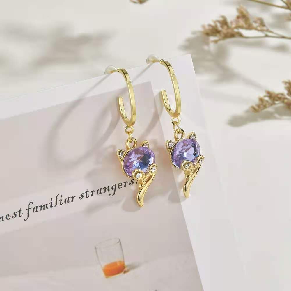 Amethyst Linghu Stud Earrings Crystal Charming Fox Sterling Silver Needle Purple Female Temperament New Fashion Freshess Earrings