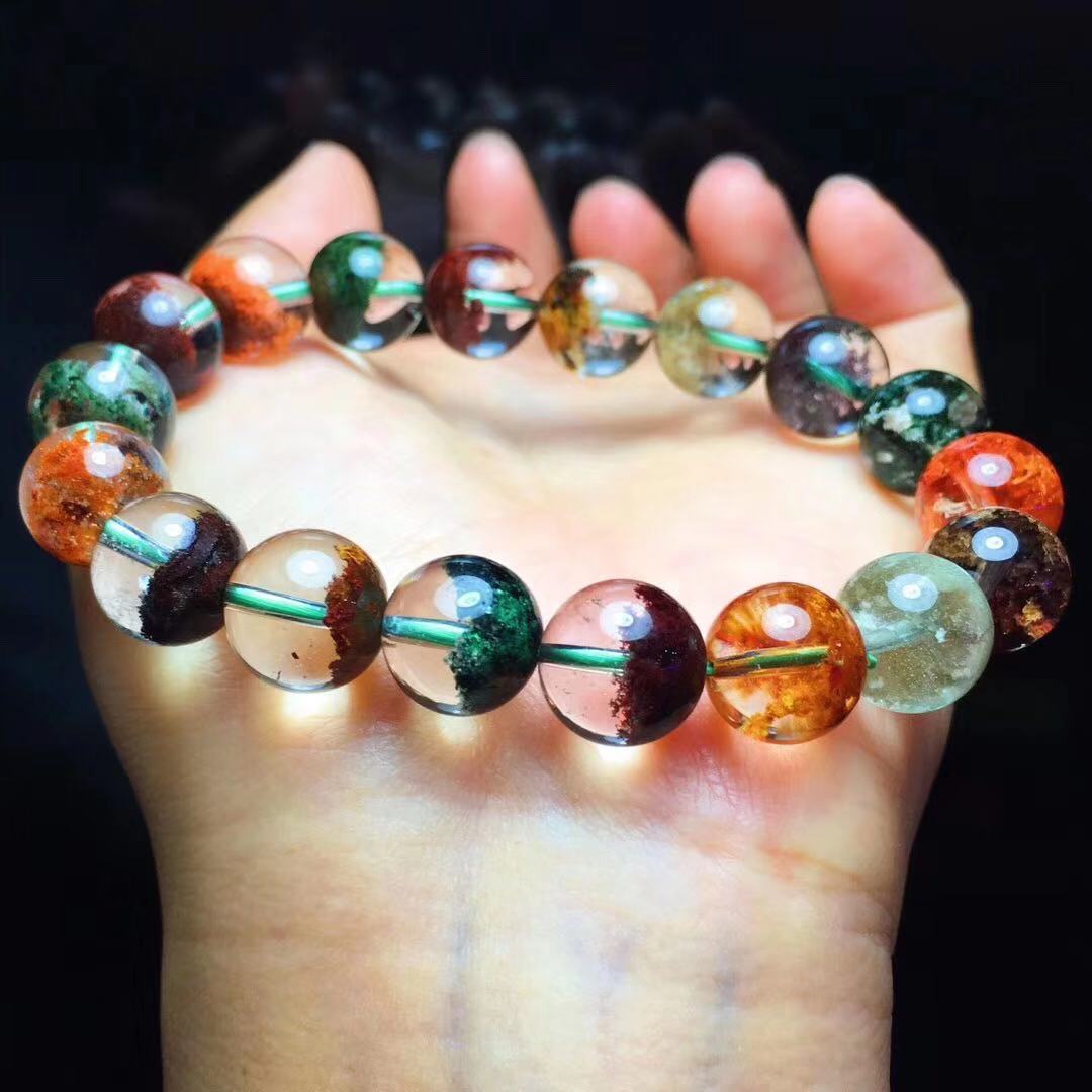Natural Crystal Bracelet Amethyst Moonstone Green Phantom Quartz Garnet Tourmaline Aquamarine Strawberry Quartz Pink Crystal Purple Titanium