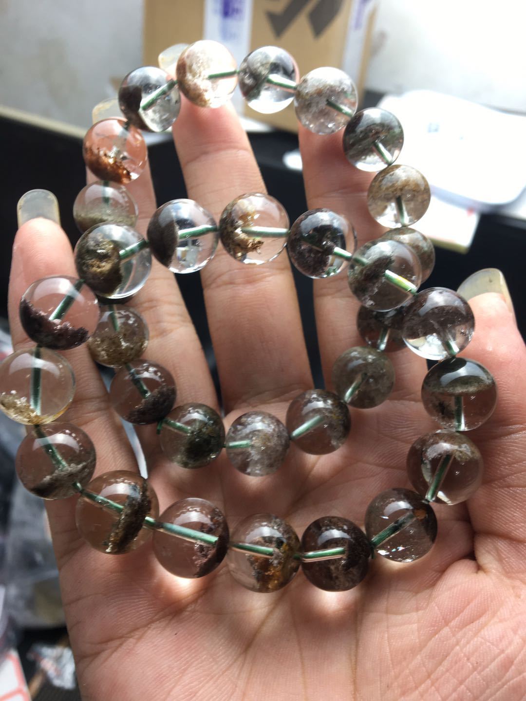 Natural Crystal Bracelet Amethyst Moonstone Green Phantom Quartz Garnet Tourmaline Aquamarine Strawberry Quartz Pink Crystal Purple Titanium