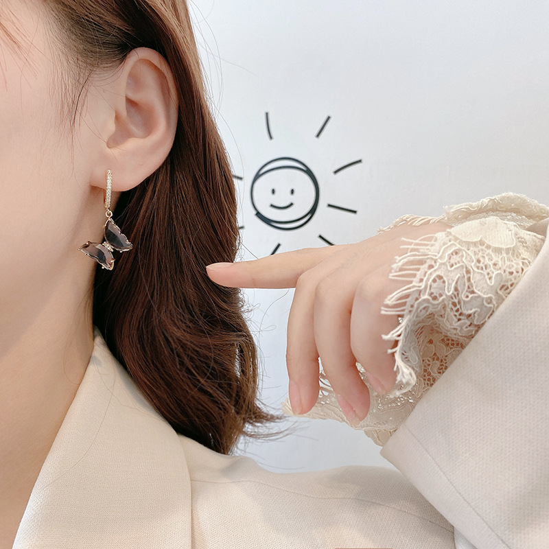 Sterling Silver Needle High-Grade Exquisite Purple Crystal Earrings All-Match Internet Celebrity Temperamental Cold Style Ear Ring Women&#039;s Ear Rings