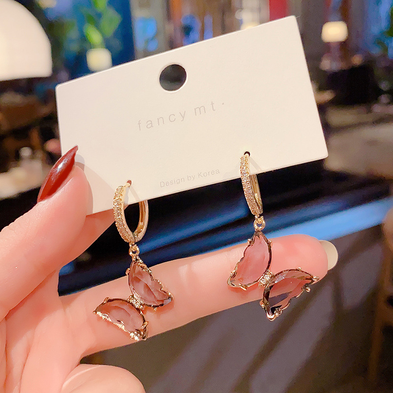 Sterling Silver Needle High-Grade Exquisite Purple Crystal Earrings All-Match Internet Celebrity Temperamental Cold Style Ear Ring Women&#039;s Ear Rings