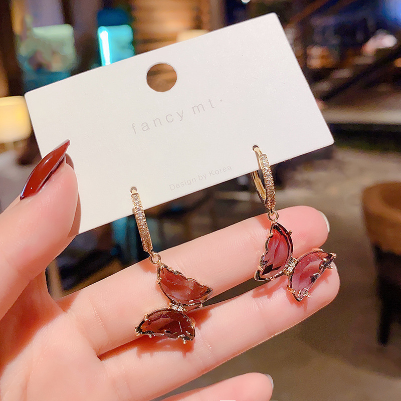 Sterling Silver Needle High-Grade Exquisite Purple Crystal Earrings All-Match Internet Celebrity Temperamental Cold Style Ear Ring Women&#039;s Ear Rings