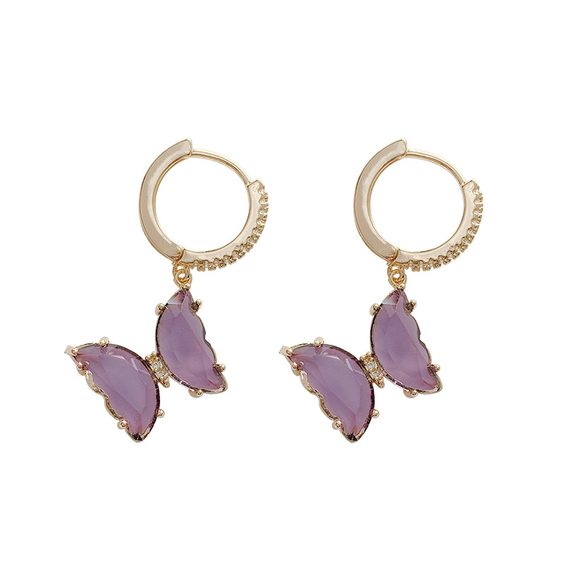 Sterling Silver Needle High-Grade Exquisite Purple Crystal Earrings All-Match Internet Celebrity Temperamental Cold Style Ear Ring Women&#039;s Ear Rings
