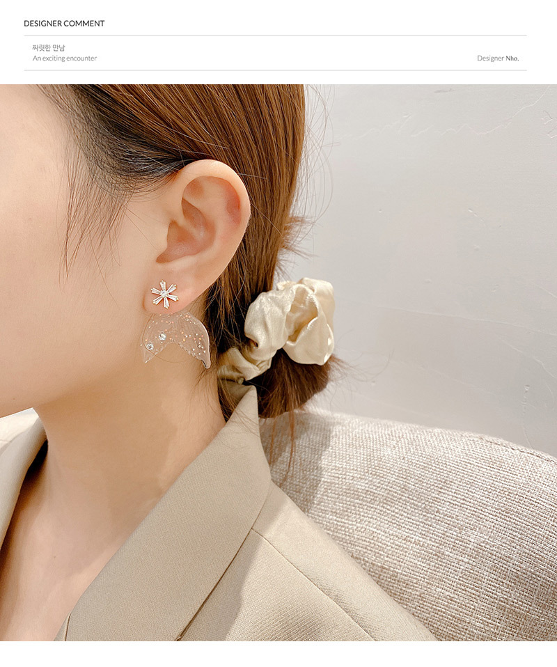 Sterling Silver Needle Korean Style Personalized Crystal Clear Fishtail Earrings Dream Purple Colorful Temperament Popular High-Grade Earrings