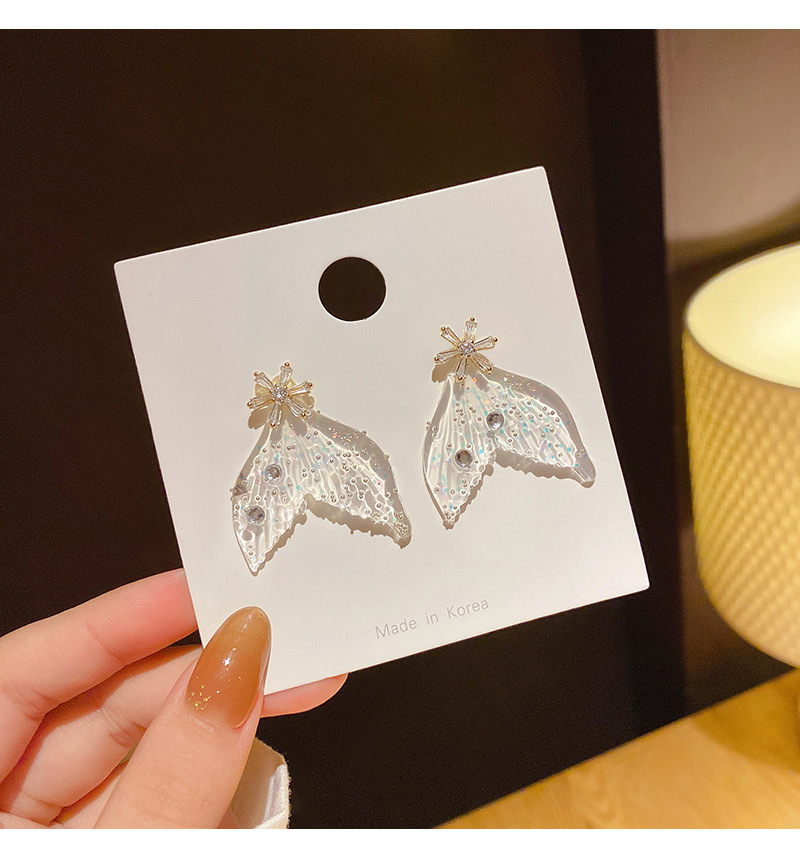 Sterling Silver Needle Korean Style Personalized Crystal Clear Fishtail Earrings Dream Purple Colorful Temperament Popular High-Grade Earrings