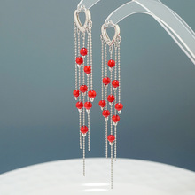 New Trendy Crystal Flower Earrings S925 Sterling Silver Long Fringed Earring Thread Elegant Purple Zircon Earrings 466ex