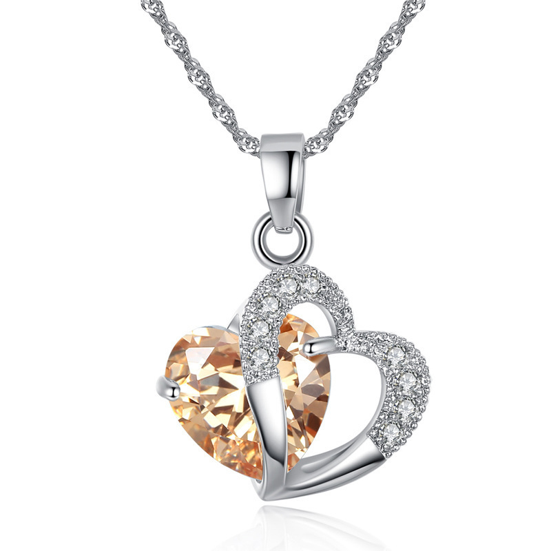 Chenrui Cross-Border Sold Jewelry Blue Purple Crystal Heart-Shaped Collarbone Necklace Fashion Two-Tone Necklace Summer Fresh Girl