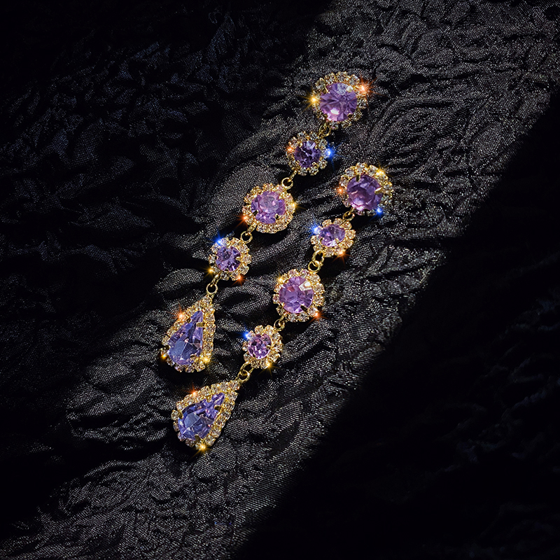 Taro Purple Crystal Earrings 2020 New Trendy Korean Internet Celebrity Temperamental Long Eardrops High-Grade Purple Earrings for Women