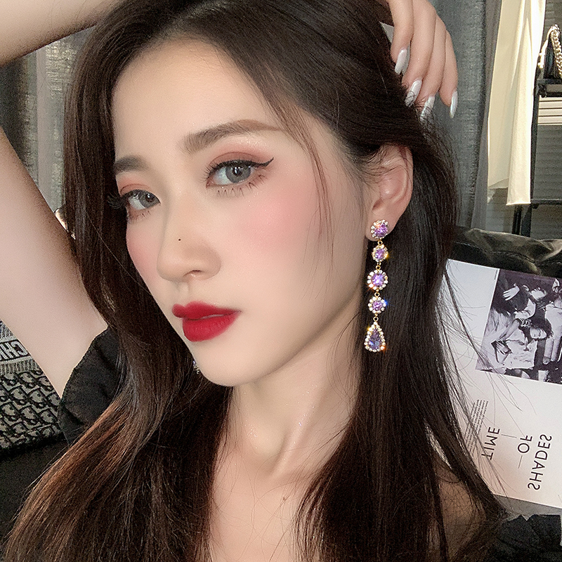 Taro Purple Crystal Earrings 2020 New Trendy Korean Internet Celebrity Temperamental Long Eardrops High-Grade Purple Earrings for Women