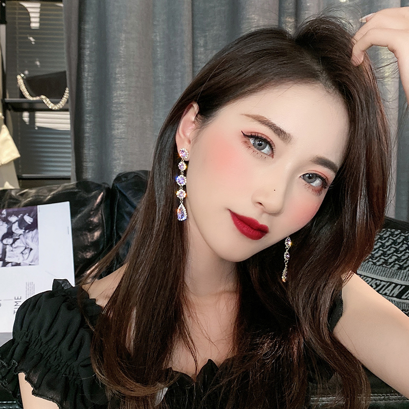 Taro Purple Crystal Earrings 2020 New Trendy Korean Internet Celebrity Temperamental Long Eardrops High-Grade Purple Earrings for Women