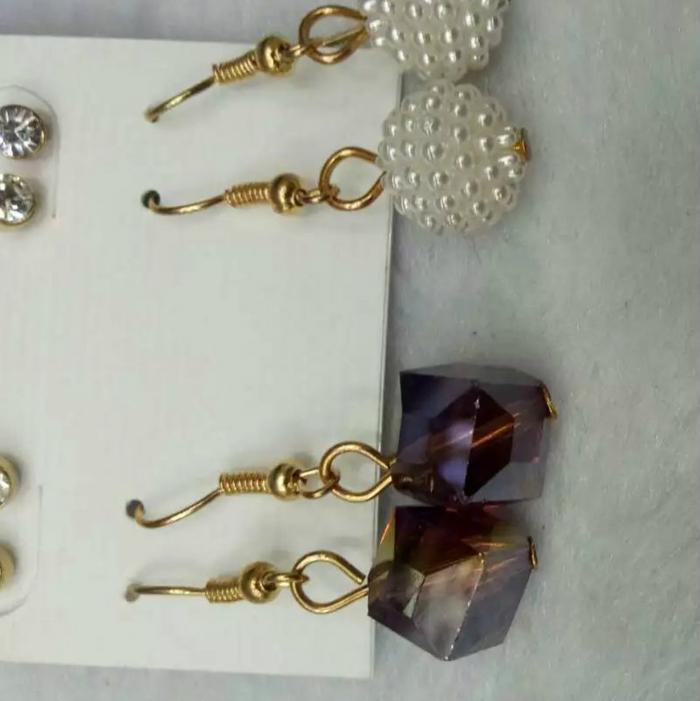 Korea earrings with purple crystal two pairs of creative jewelry female