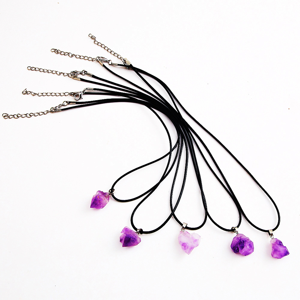 Crystal Stone Pendant Necklace Wholesale Natural Purple Crystal Stone Clusters Gravel Lavender Amethyst Clavicle Chain Female 5 Pack
