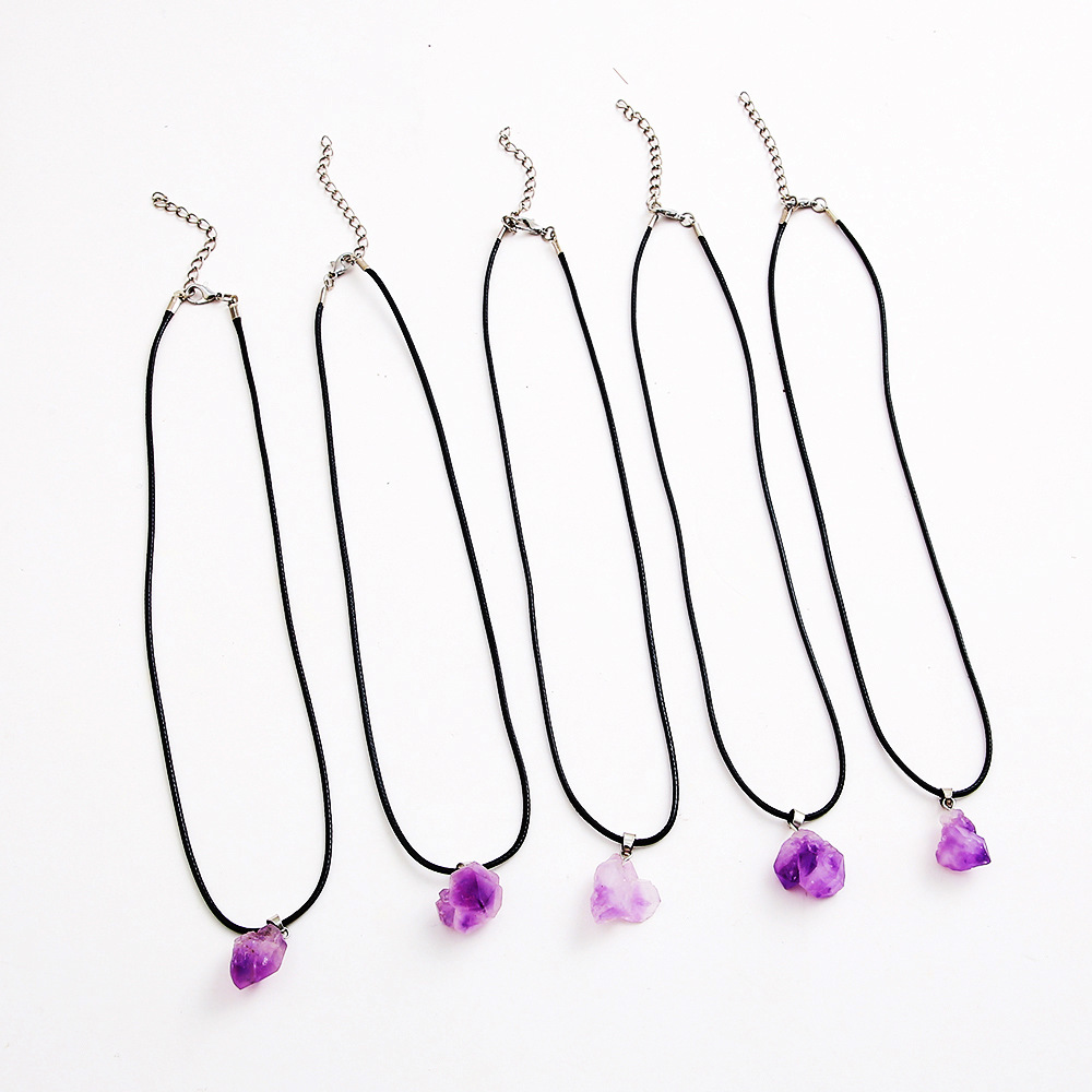 Crystal Stone Pendant Necklace Wholesale Natural Purple Crystal Stone Clusters Gravel Lavender Amethyst Clavicle Chain Female 5 Pack