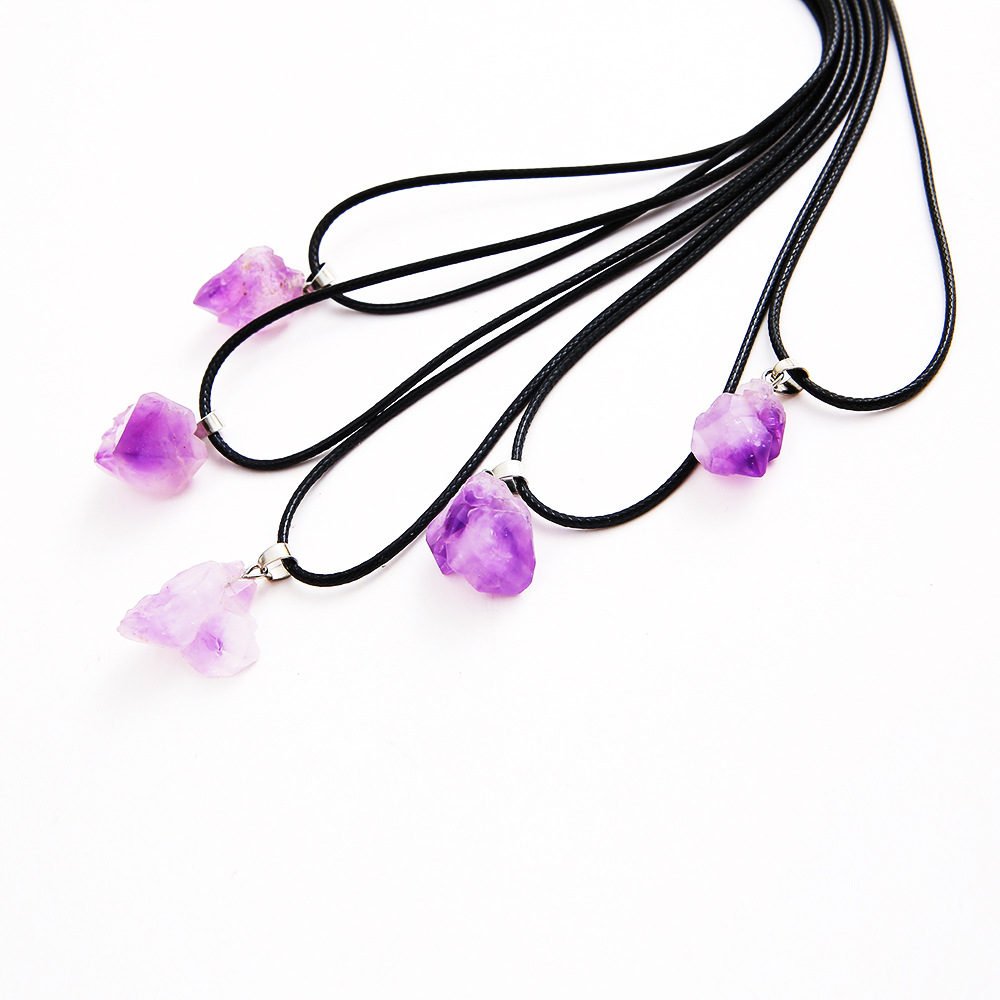 Crystal Stone Pendant Necklace Wholesale Natural Purple Crystal Stone Clusters Gravel Lavender Amethyst Clavicle Chain Female 5 Pack