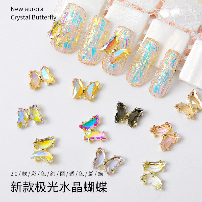 New Nail Beauty Butterfly Colorful Purple Champagne Crystal Butterfly Super Flash Hot Crystal Butterfly Ornament Wholesale
