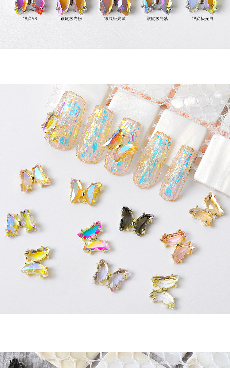 New Nail Beauty Butterfly Colorful Purple Champagne Crystal Butterfly Super Flash Hot Crystal Butterfly Ornament Wholesale