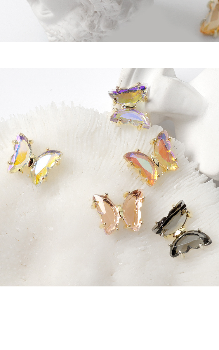 New Nail Beauty Butterfly Colorful Purple Champagne Crystal Butterfly Super Flash Hot Crystal Butterfly Ornament Wholesale