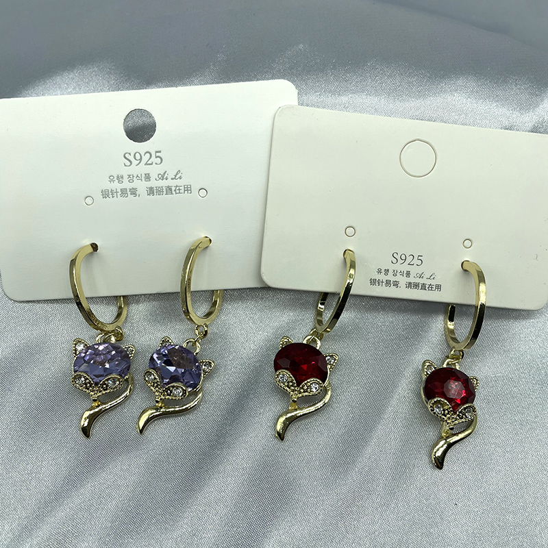 Amethyst Linghu Stud Earrings Crystal Charming Fox Sterling Silver Needle Purple Female Temperament New Freshess Earrings