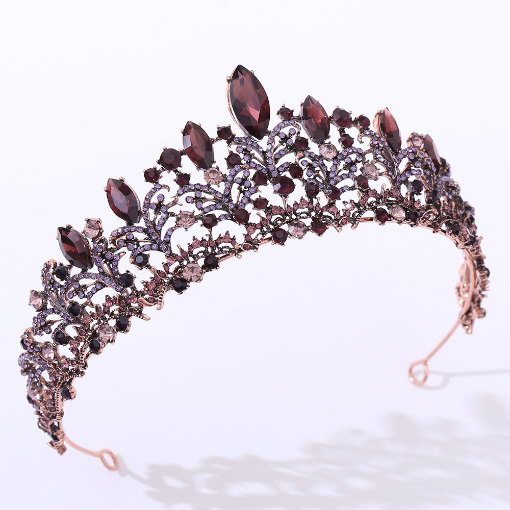European Baroque Crown Purple Black Vintage Dress Crown Bright Crystal Bridal Headdress Wedding Studio Wholesale