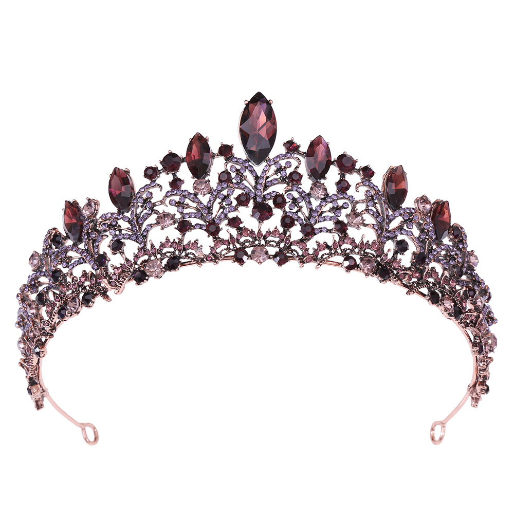 European Baroque Crown Purple Black Vintage Dress Crown Bright Crystal Bridal Headdress Wedding Studio Wholesale
