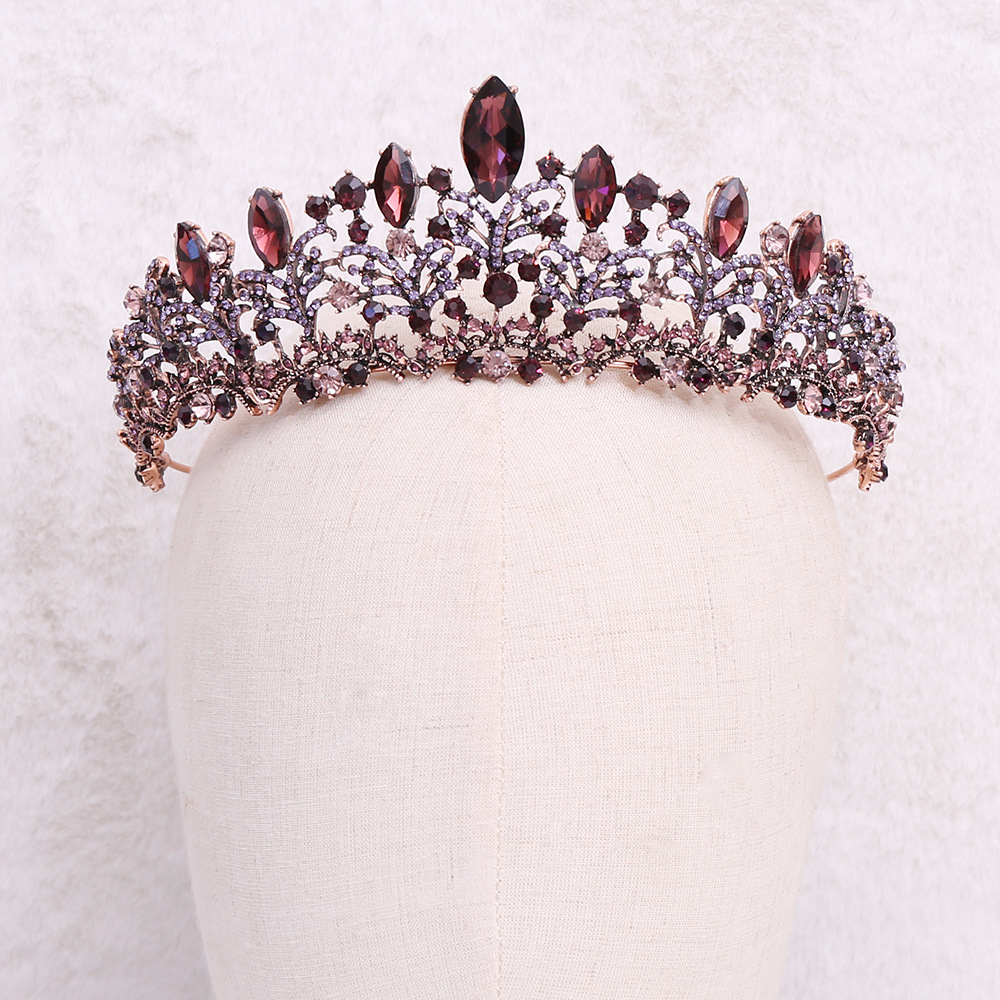 European Baroque Crown Purple Black Vintage Dress Crown Bright Crystal Bridal Headdress Wedding Studio Wholesale