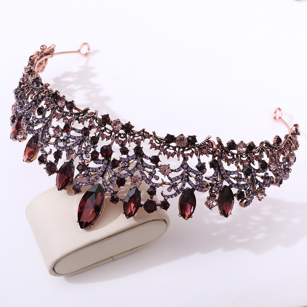 European Baroque Crown Purple Black Vintage Dress Crown Bright Crystal Bridal Headdress Wedding Studio Wholesale