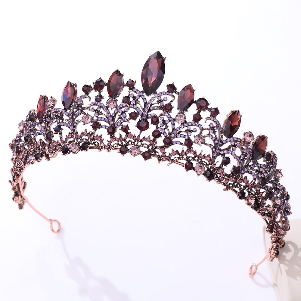 European Baroque Crown Purple Black Vintage Dress Crown Bright Crystal Bridal Headdress Wedding Studio Wholesale