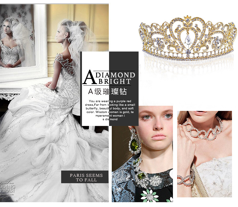European Baroque Crown Purple Black Vintage Dress Crown Bright Crystal Bridal Headdress Wedding Studio Wholesale