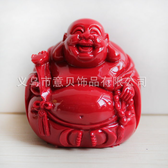 Natural coral powder laugh ornaments holding a future Buddha Maitreya Buddhist prayer beads cloth bag monk