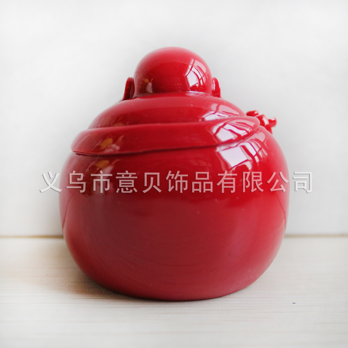 Natural coral powder laugh ornaments holding a future Buddha Maitreya Buddhist prayer beads cloth bag monk