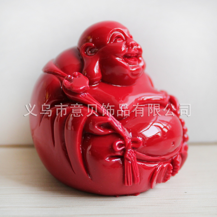 Natural coral powder laugh ornaments holding a future Buddha Maitreya Buddhist prayer beads cloth bag monk