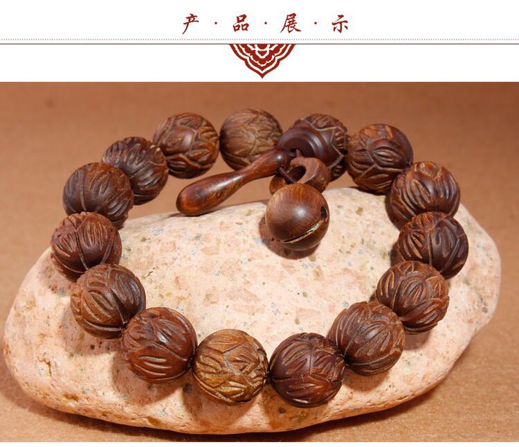 Authentic natural high - grade carved lotus camphor wood fish buddhist beads bracelet camphor wood hand string wooden buddhist beads jewelry for men and women