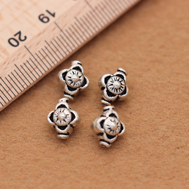 DiyS925 pure silver crystal plum blossom beads DiyS925 Thai silver accessories DIY buddhist beads manufacturers direct sales