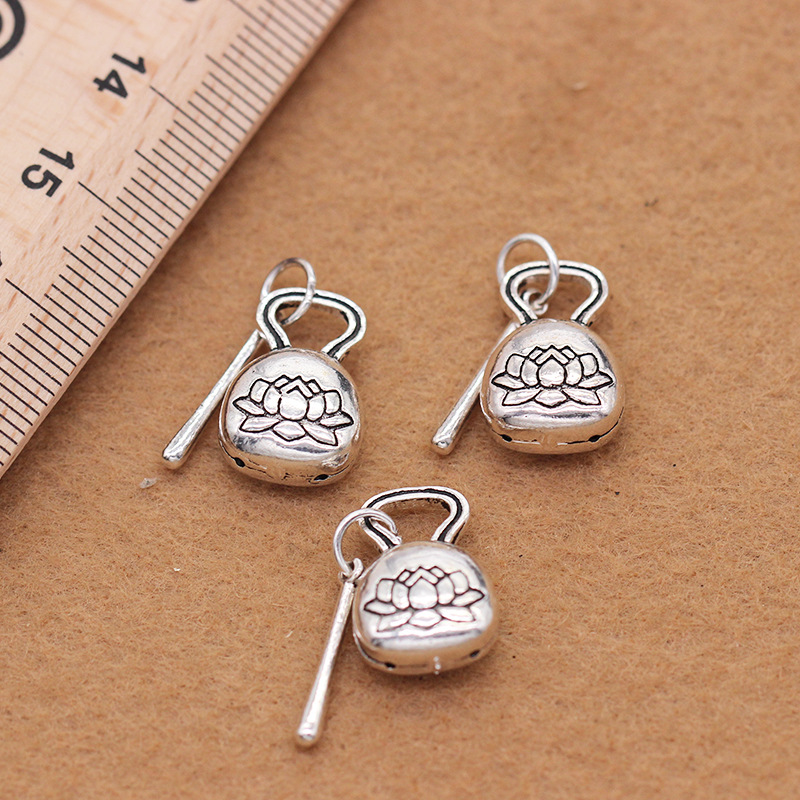 DiyS925 Thai anemone wood fish bell pendant Diy buddhist beads crystal Thai silver accessories wholesale