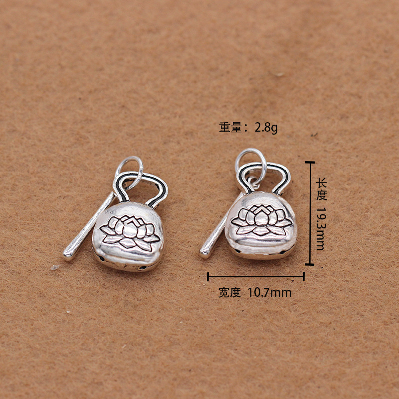 DiyS925 Thai anemone wood fish bell pendant Diy buddhist beads crystal Thai silver accessories wholesale