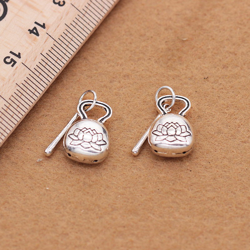 DiyS925 Thai anemone wood fish bell pendant Diy buddhist beads crystal Thai silver accessories wholesale