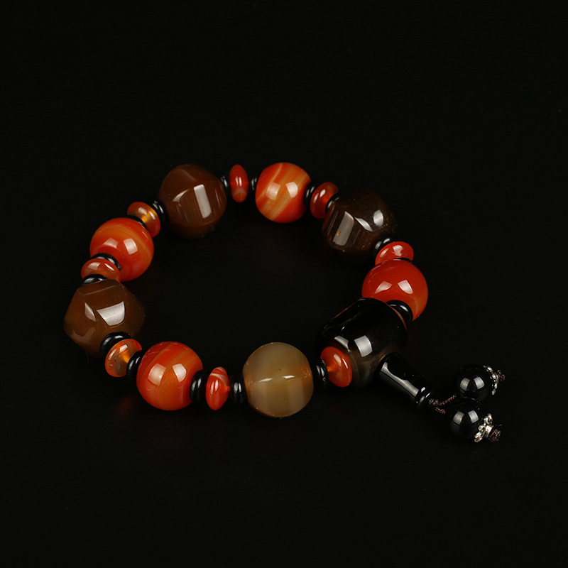 Natural agate bracelet domineer single circle male buddhist beads hand string national wind three eye day beads gift accessories