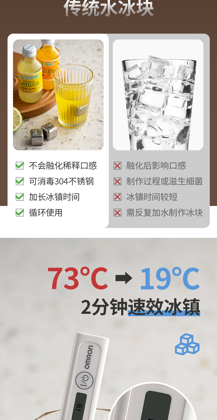 SelfDesigned 304 Stainless Steel Ice Cube Box Recyclable QuickFrozen Chilled Drinks Drinks Whisky Stone QuickFrozen Ball
