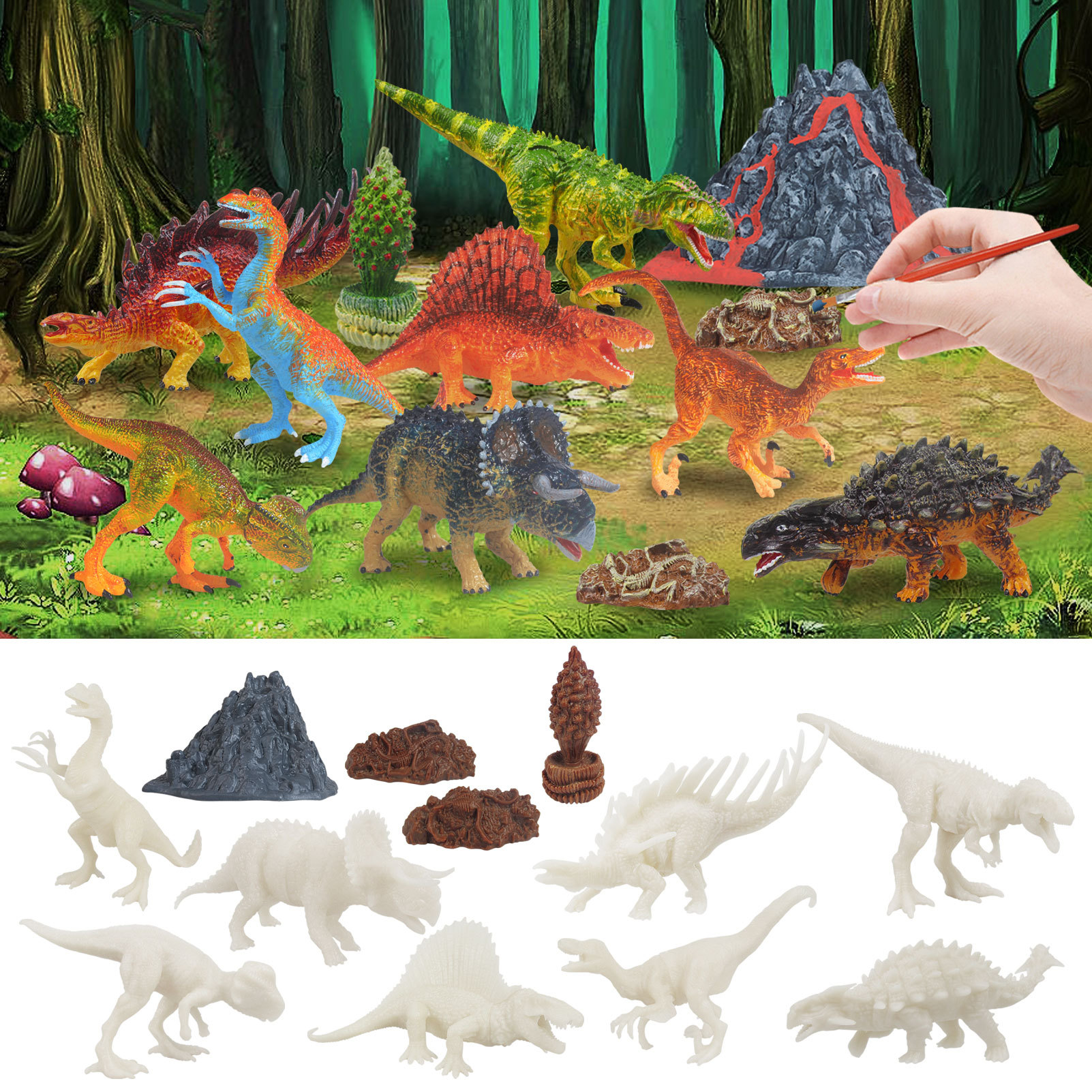 Cross-Border DIY Painted Dinosaur White Blank Model Graffiti Sword Dragon Dragon Painting Volcano Tree Stone Set Children&#039;s Toys