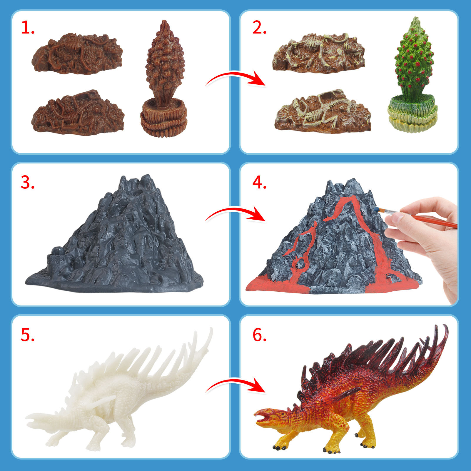 Cross-Border DIY Painted Dinosaur White Blank Model Graffiti Sword Dragon Dragon Painting Volcano Tree Stone Set Children&#039;s Toys
