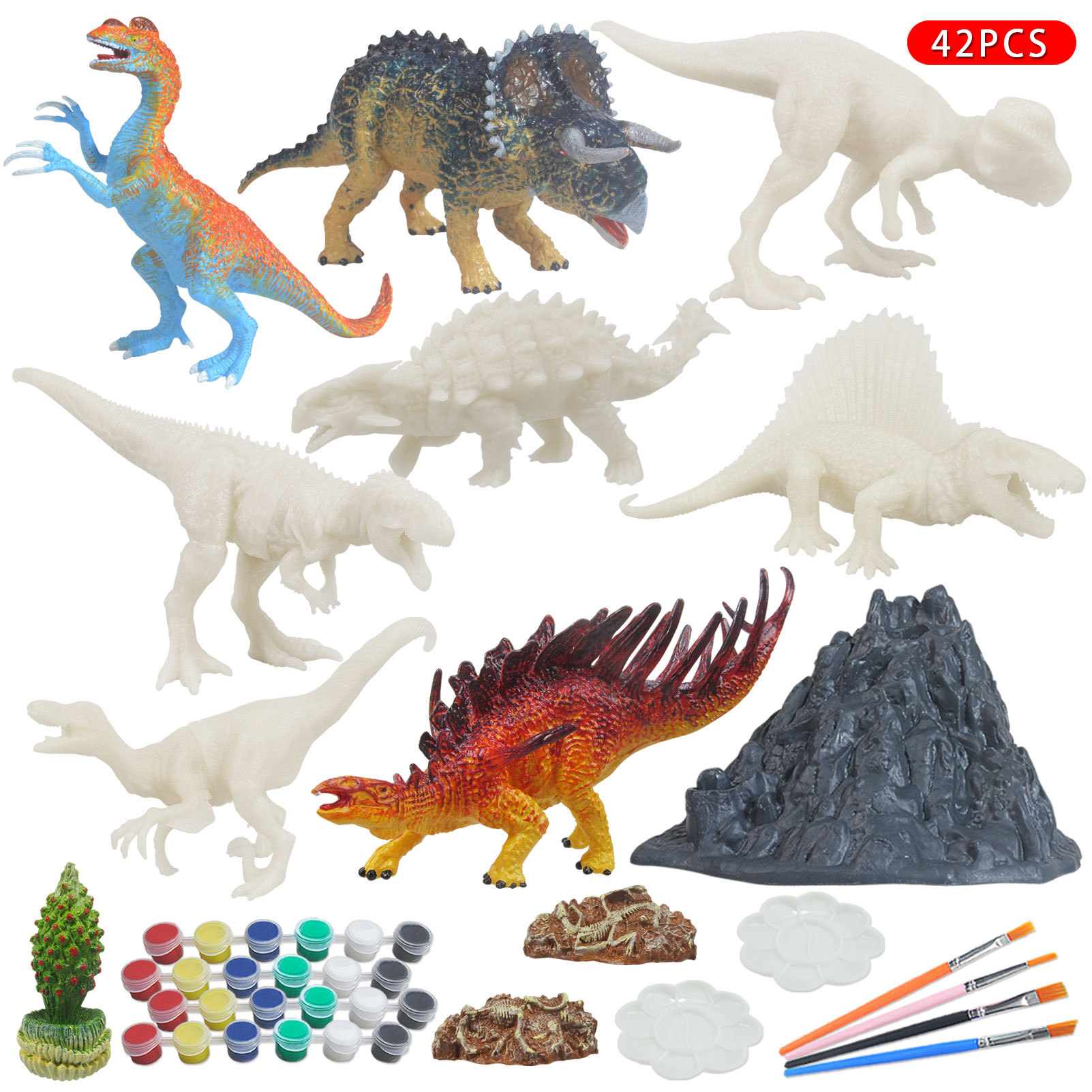 Cross-Border DIY Painted Dinosaur White Blank Model Graffiti Sword Dragon Dragon Painting Volcano Tree Stone Set Children&#039;s Toys
