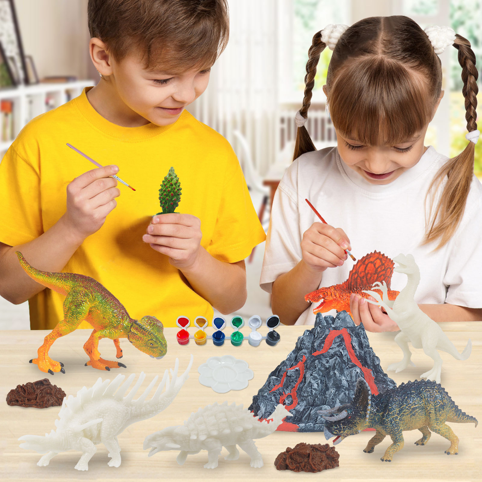Cross-Border DIY Painted Dinosaur White Blank Model Graffiti Sword Dragon Dragon Painting Volcano Tree Stone Set Children's Toys