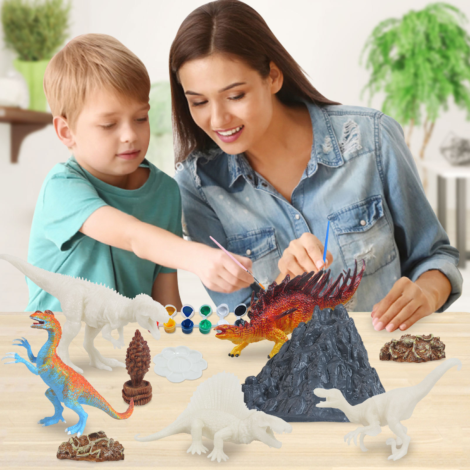 Cross-Border DIY Painted Dinosaur White Blank Model Graffiti Sword Dragon Dragon Painting Volcano Tree Stone Set Children's Toys