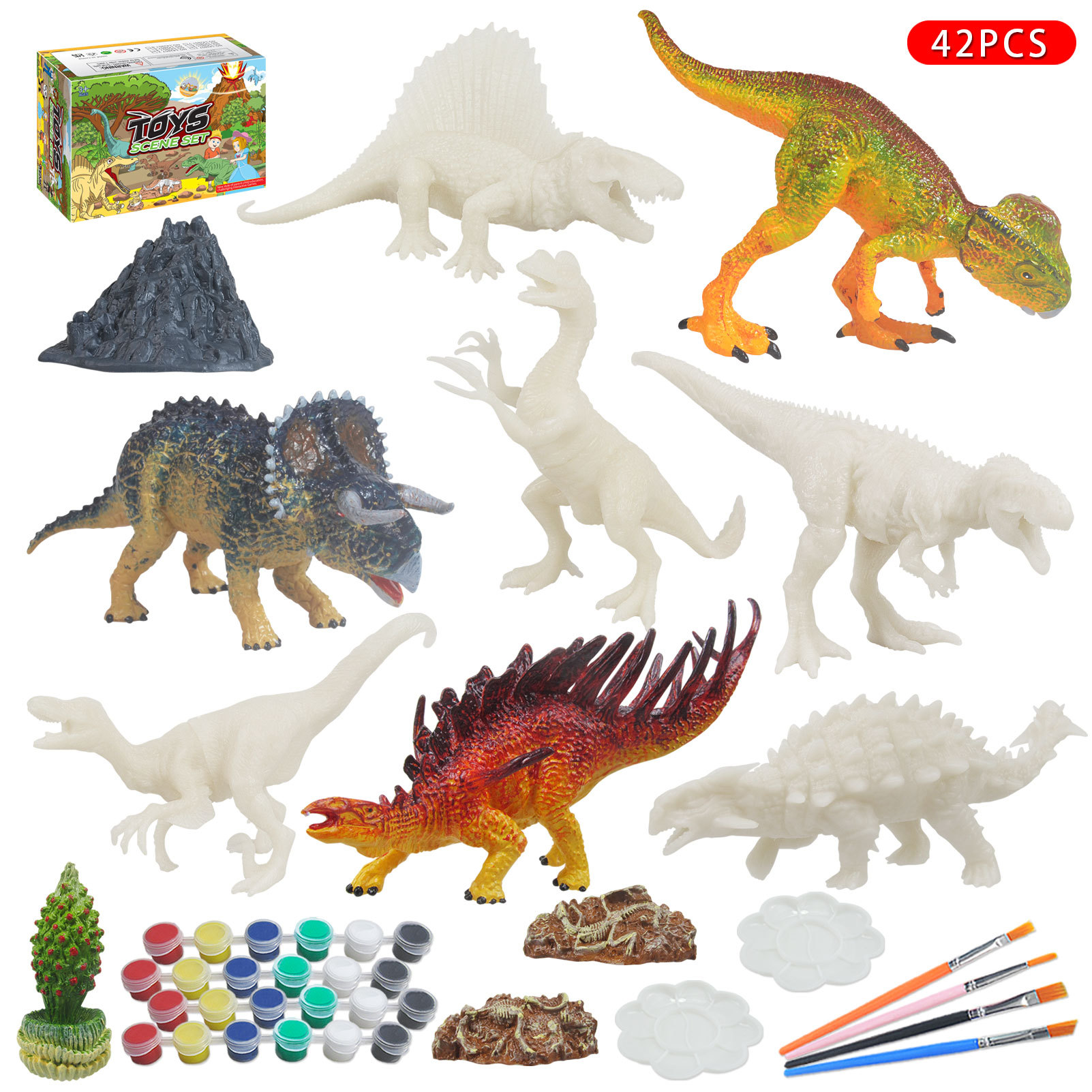 Cross-Border DIY Painted Dinosaur White Blank Model Graffiti Sword Dragon Dragon Painting Volcano Tree Stone Set Children's Toys