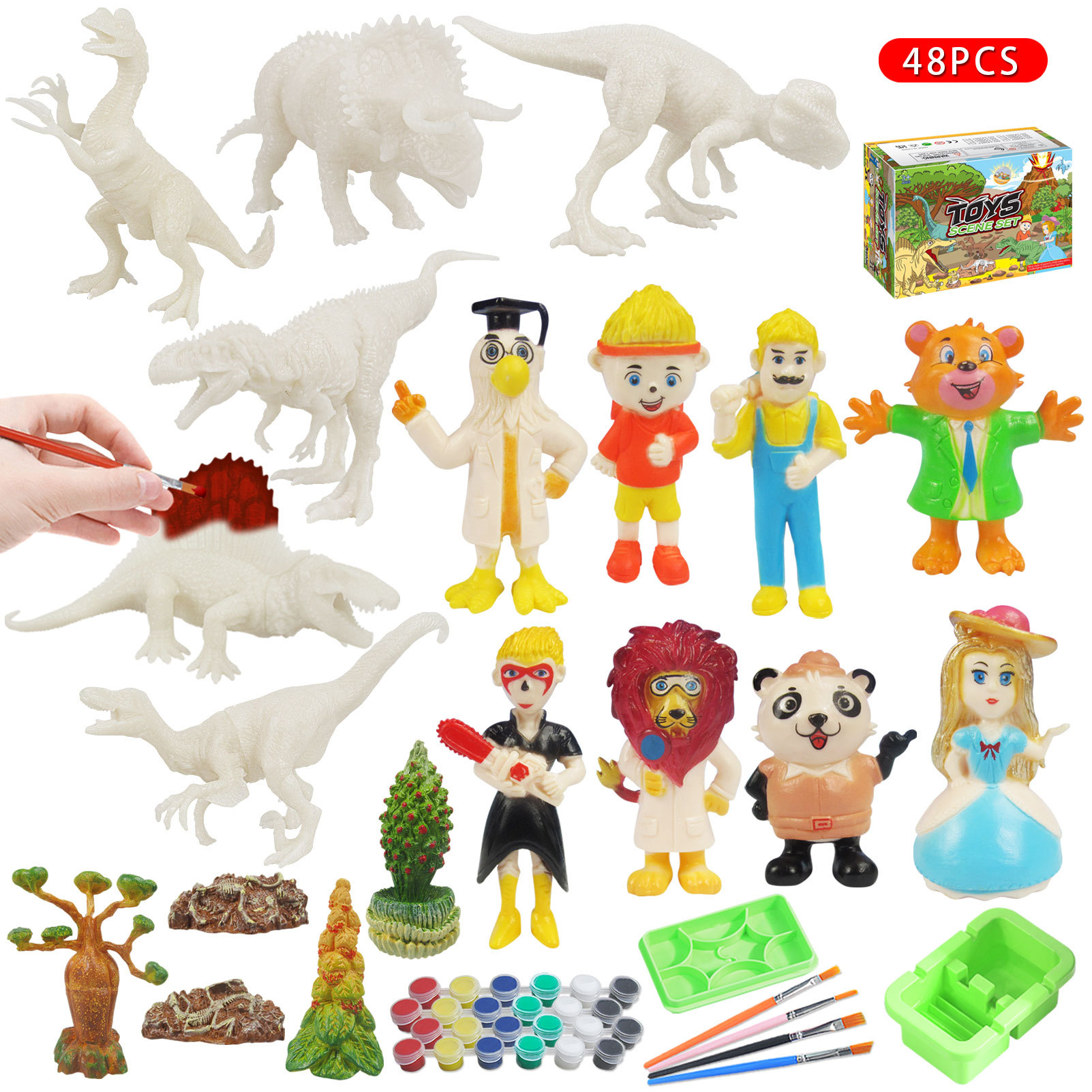 Cross-Border DIY Painted Dinosaur White Blank Model Graffiti Sword Dragon Dragon Painting Volcano Tree Stone Set Children's Toys