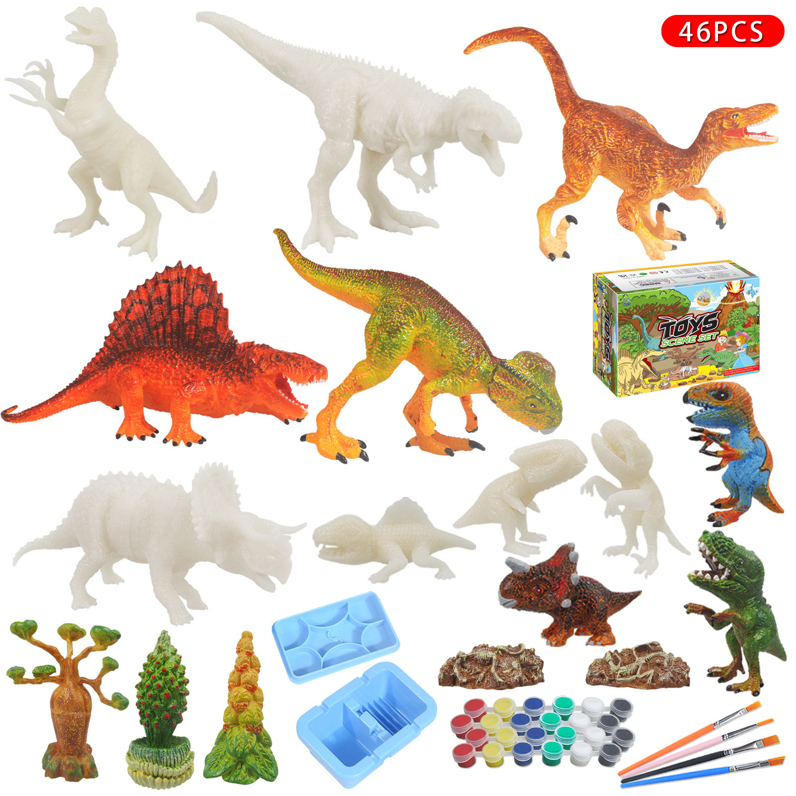 Cross-Border DIY Painted Dinosaur White Blank Model Graffiti Sword Dragon Dragon Painting Volcano Tree Stone Set Children's Toys