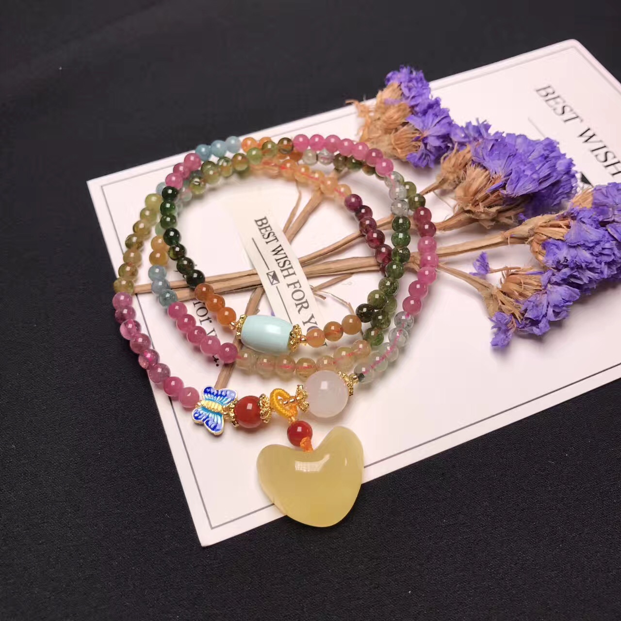 Pure natural Brazilian tourmaline bracelet tourmaline pendant 108 buddhist beads hand string wangfu an object a picture