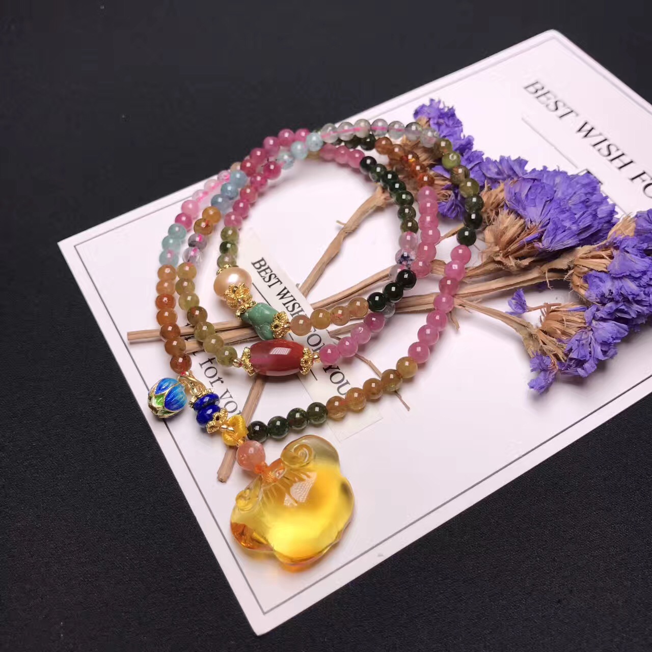 Pure natural Brazilian tourmaline bracelet tourmaline pendant 108 buddhist beads hand string wangfu an object a picture