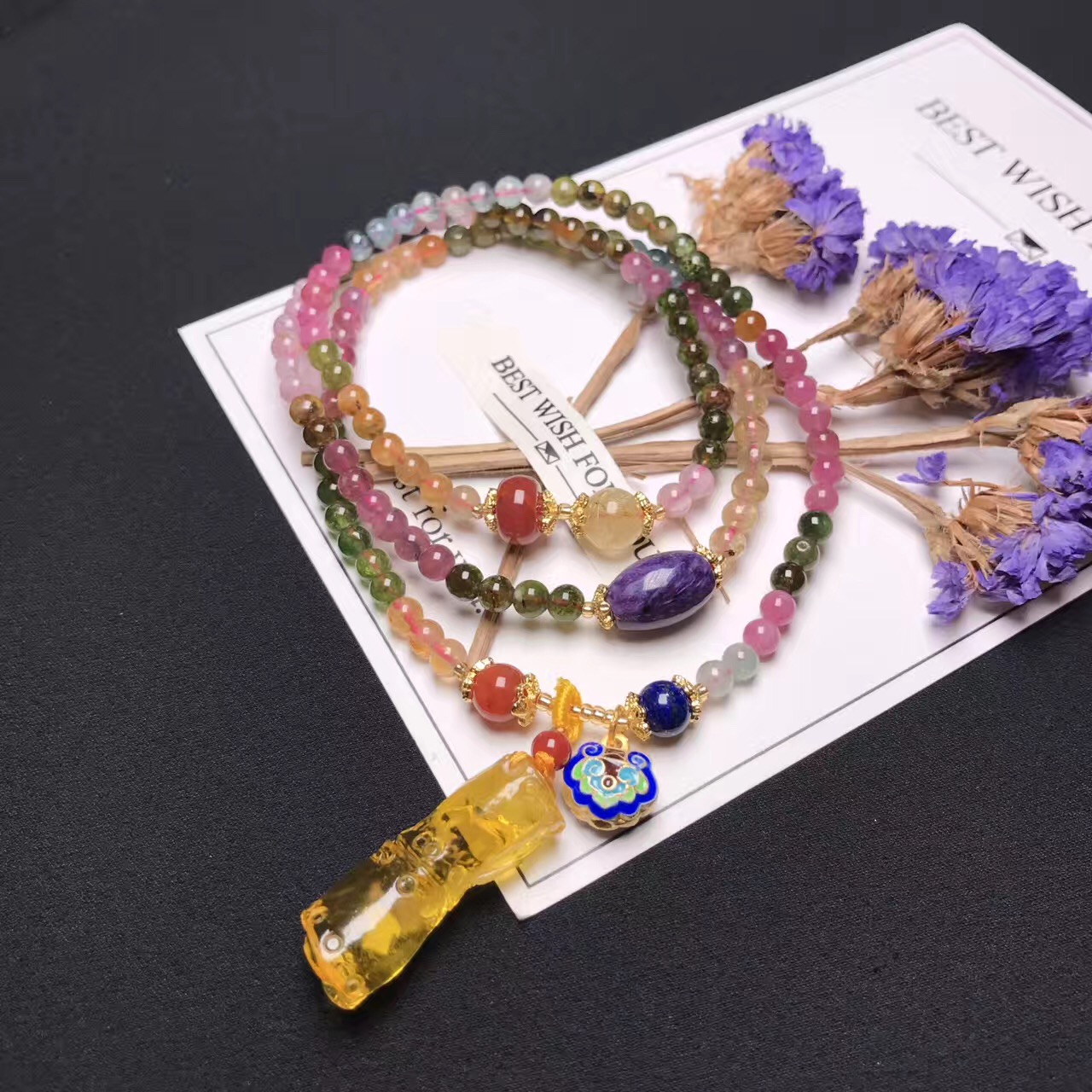 Pure natural Brazilian tourmaline bracelet tourmaline pendant 108 buddhist beads hand string wangfu an object a picture