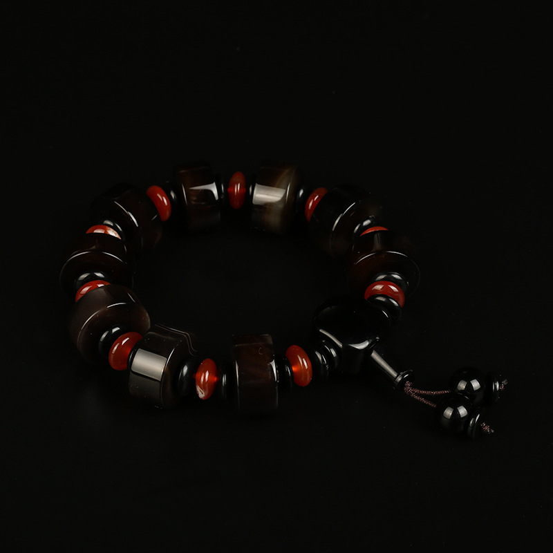 Natural agate bracelet domineer single circle male buddhist beads hand string national wind three eye day beads gift accessories